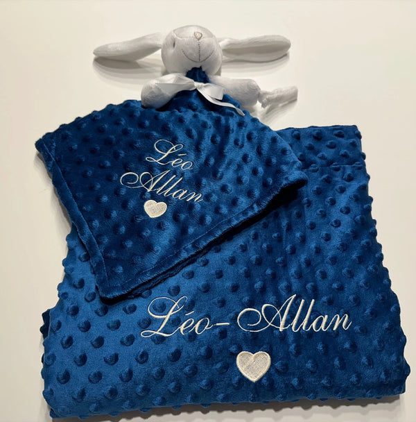 Ensemble de Couverture et Doudou Brodées, Couverture Personnalisée avec Prénom de Bébé & Doudou Personnalisé Doux