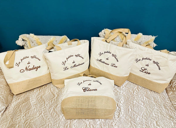 Sac en Jute Grand Format Brodé Personnalisé 34x36cm - Style Écologique et Pratique
