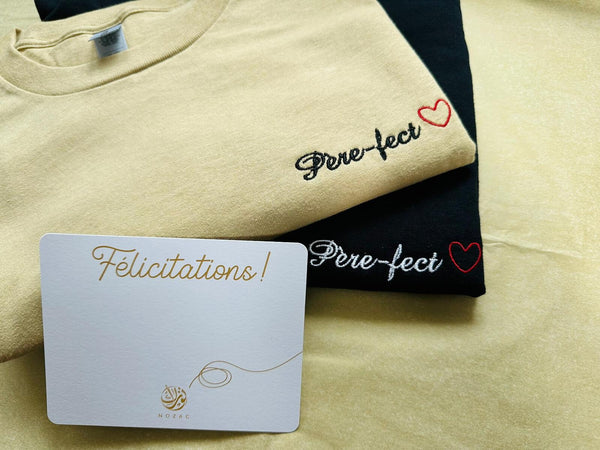 T-Shirt Cœur Brodé Personnalisable, T-Shirt Unisexe à Col Rond Parfaitement Brodé et Personnalisé, Fête des Peres, Cadeau Ideal Original