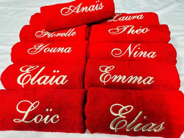 Serviette de Bain ou de Mains Brodée Personnalisée, Serviette en Coton avec Nom Brodé Disponible en 4 Tailles